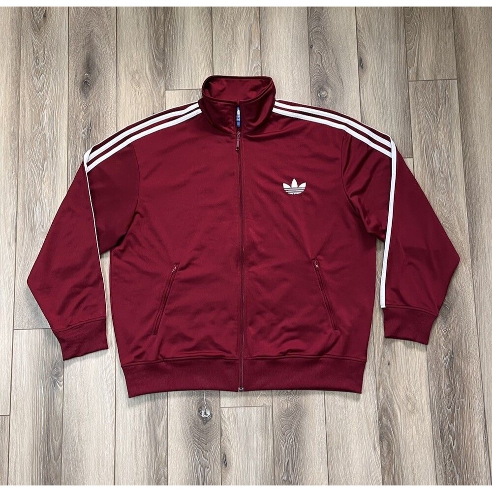 Adidas Originals Track Jacket Mens XL Maroon/White 3 Stripe Full Zip Trefoil
